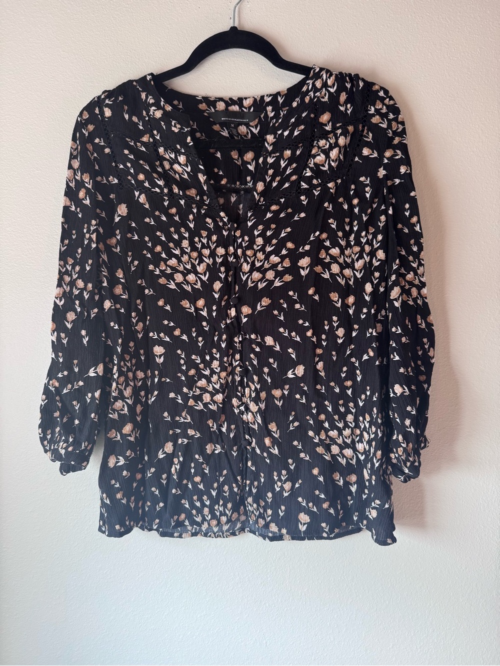 White House Black Market Black Floral Peasant Blouse